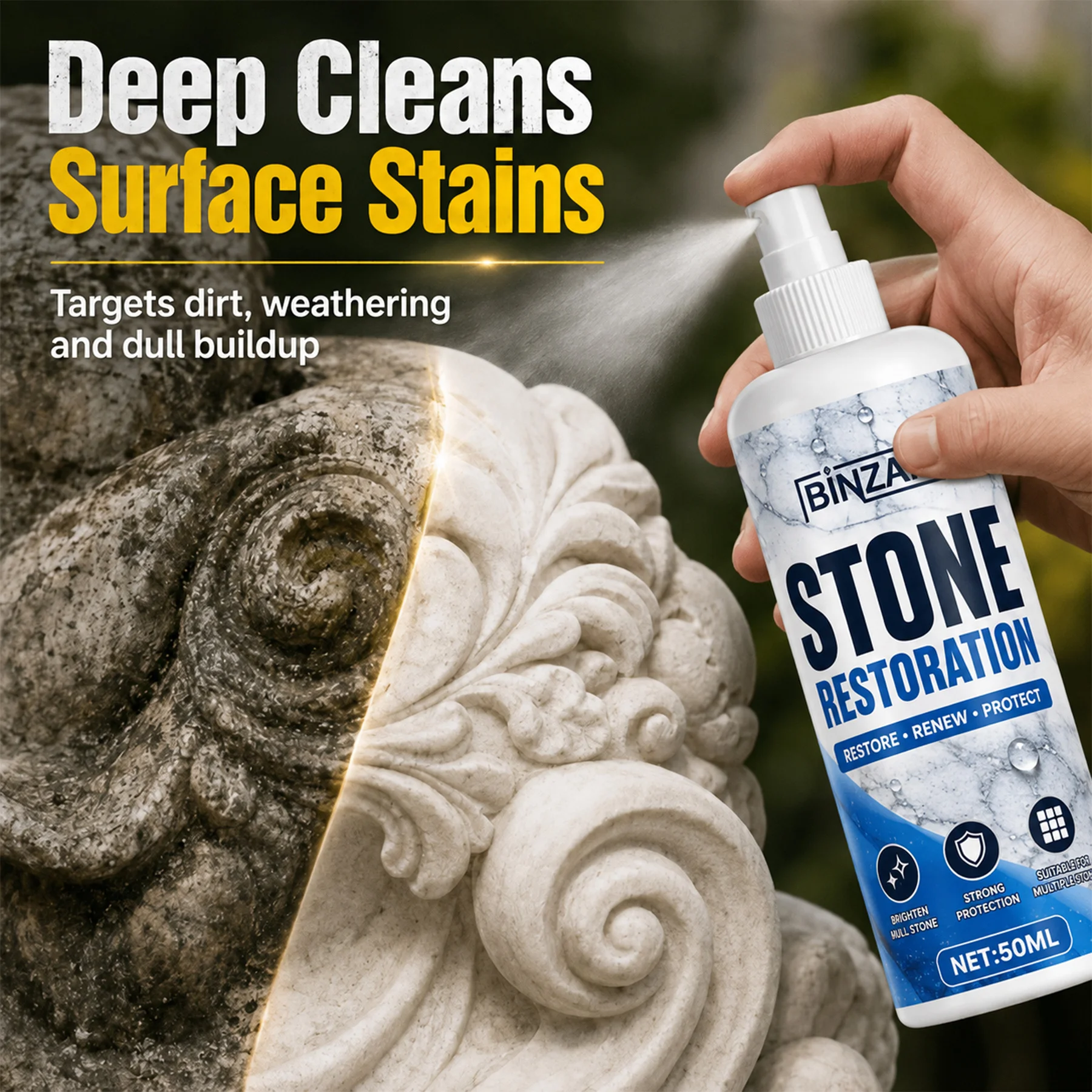 Stone Cleaner, Quickly Restores Original Stone Color, for Memorial Stones, Tombstones & Statues, Deep Care, Compact & Portable