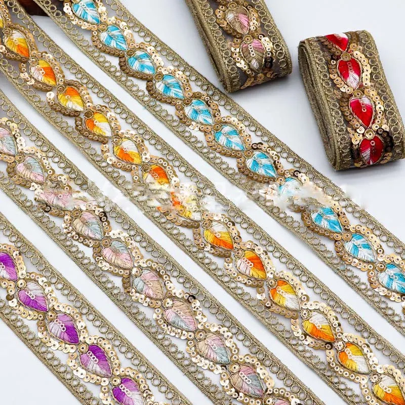 

30 ярдов, 4 см, полиэстер, органза, тюль, мягкая вышивка, кружевная отделка, ткань, красочные блестки, цветы, листья, кружево для платья