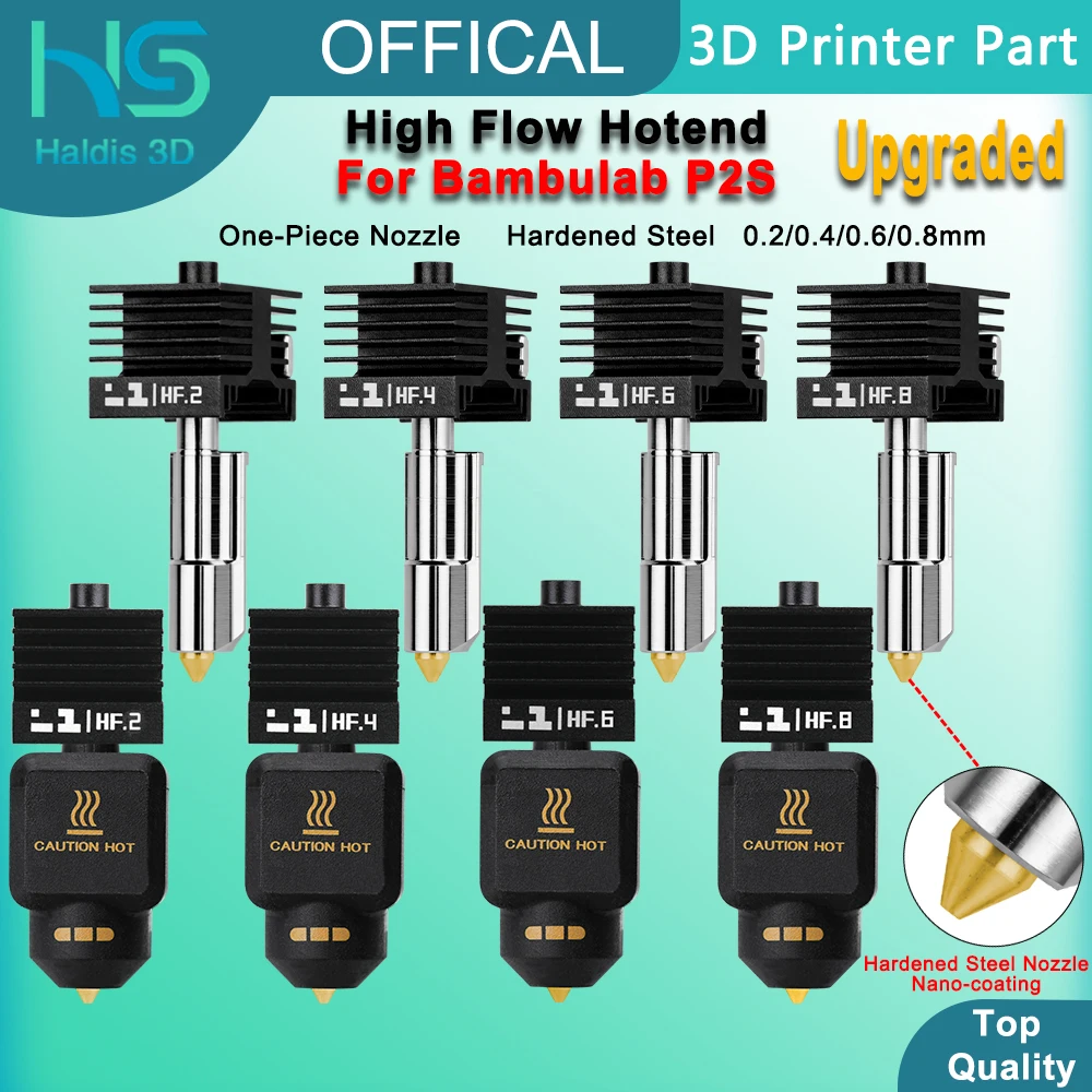 Verbessertes Hotend für Bambulab P2S High Flow, einteiliges, gehärtetes Stahl-Nano-Beschichtungs-Düsen-Hot-End-Kit für Bambu Lab P2S 3D-Drucker