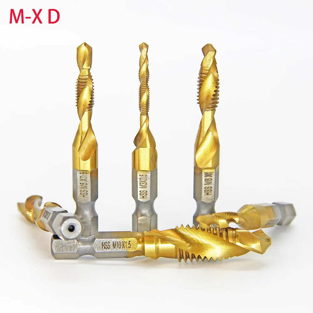 

2Pcs Titanium Plated Hex Shank Drill Bits HSS 4341 Screw Thread Metric Tap Screw Machine Compound M3 M4 M5 M6 M8 M10 Hand Tools