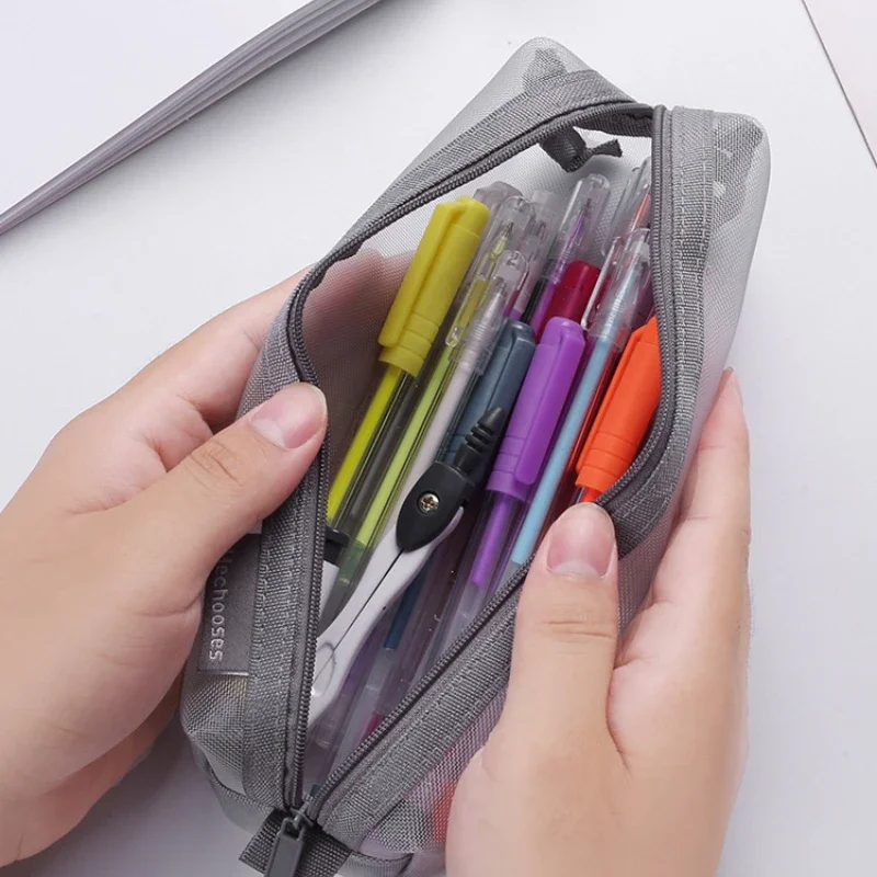 Imagem -04 - Papelaria Transparente Pencil Bolsa Estudante Nylon Mesh Pen Case Unisex Grande Capacidade Pouch Material Escolar Organizador de Papelaria