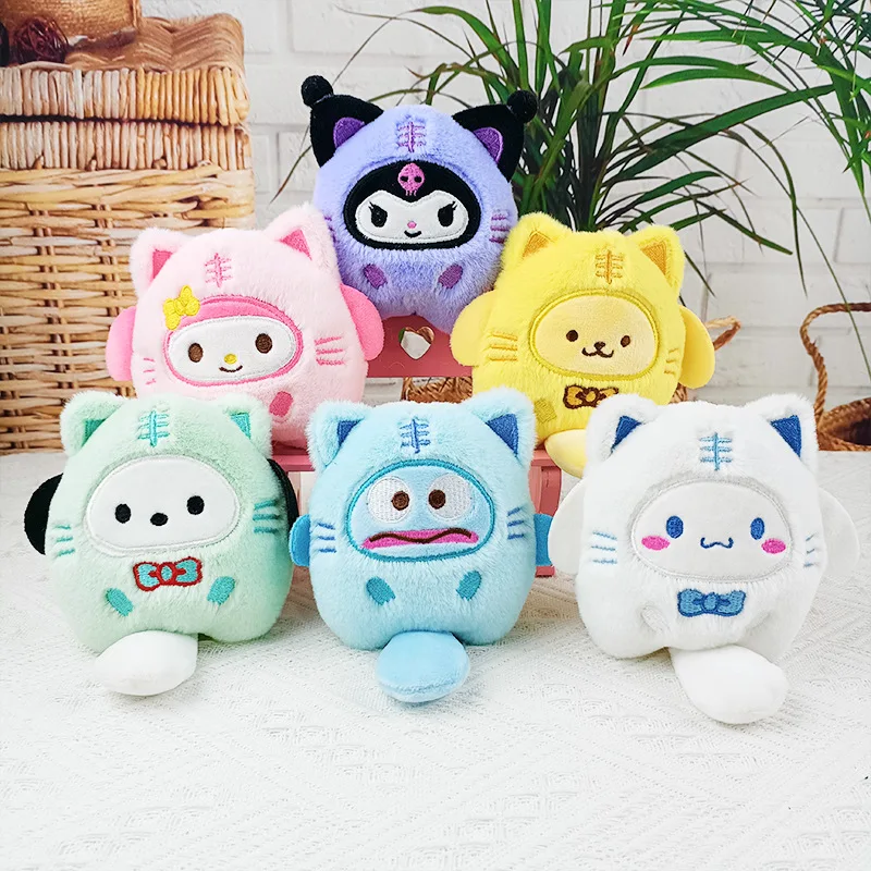 

산리오 Fish Plush Keychain Cute Sanrio Hello Kitty 쿠로미 Plushie School Bag Decor Toy Cinnamoroll Stuffed Pendant Girls Gift For Kids