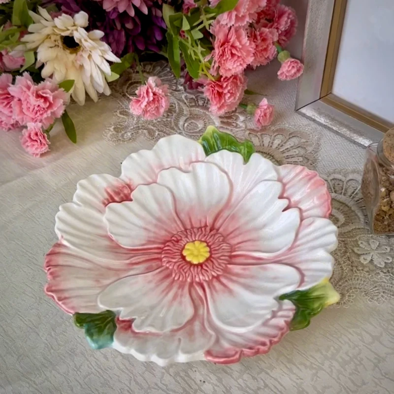 Underglaze Ceramic Fruit Plate Multifunctional Dessert Salad Tray Rustic Fruit Snack Dish for Home Kitchen Decorative Dinnerware