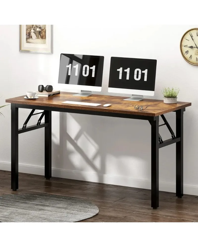 Folding 47 Rustic Brown Computer Desk with BIFMA Certification for Office Use
