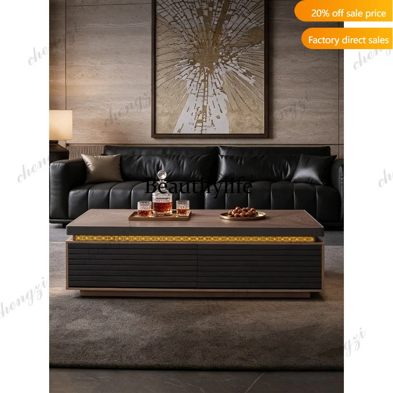QQ Tempered glass coffee table Italian light luxury high-end living room storage rectangular high coffee table