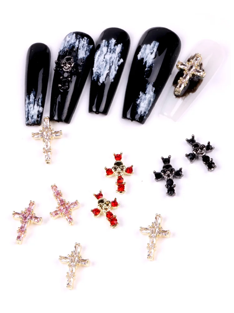 Metal Small Black Gold Cross Nail Figures Charm 3D Nail Parts Art Decorations Accessories For Salon DIY
