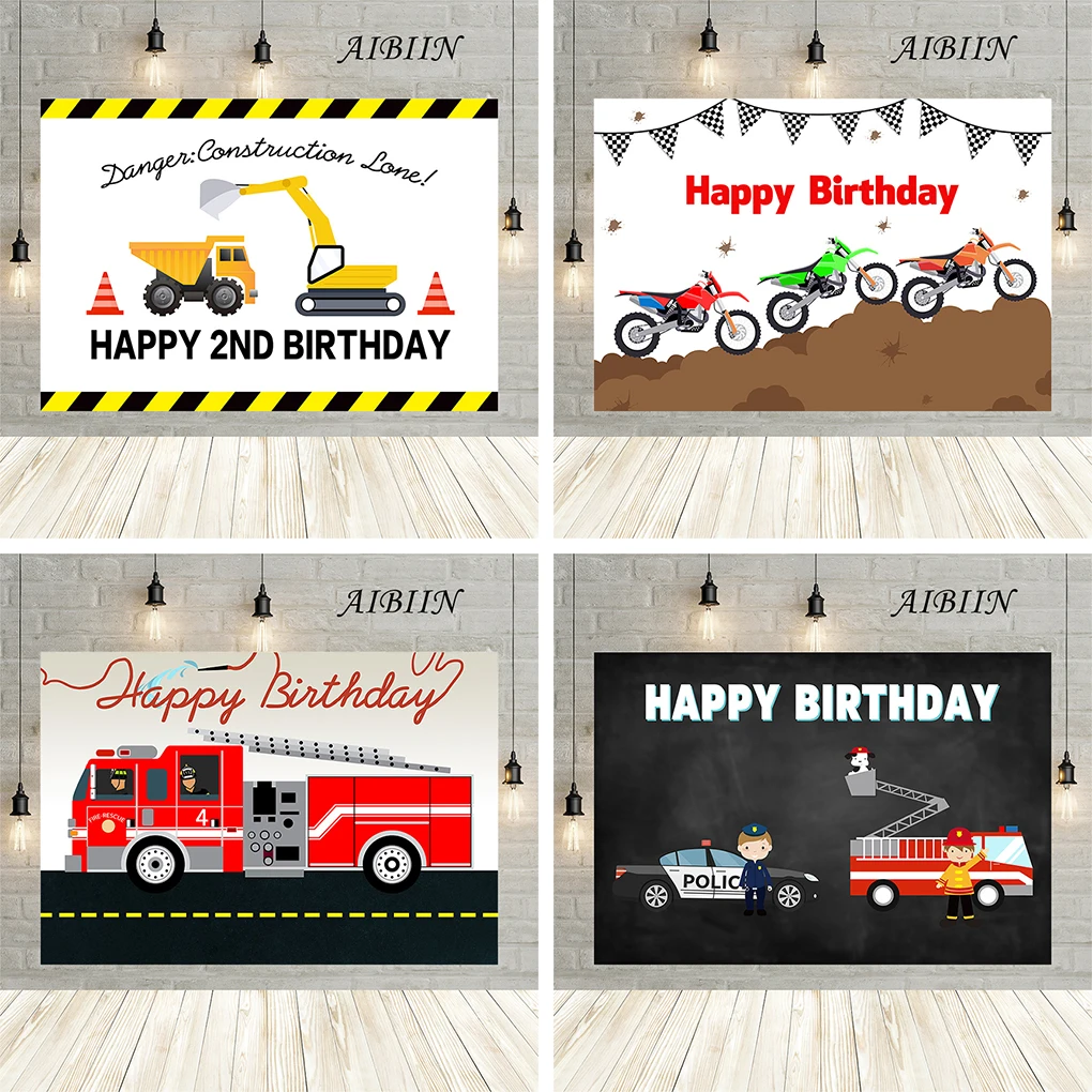 

AIBIIN Happy Birthday Backdrop Customizable Portrait Automobiles Motorcycles Backdrop Studio Prop DIY Background decoration