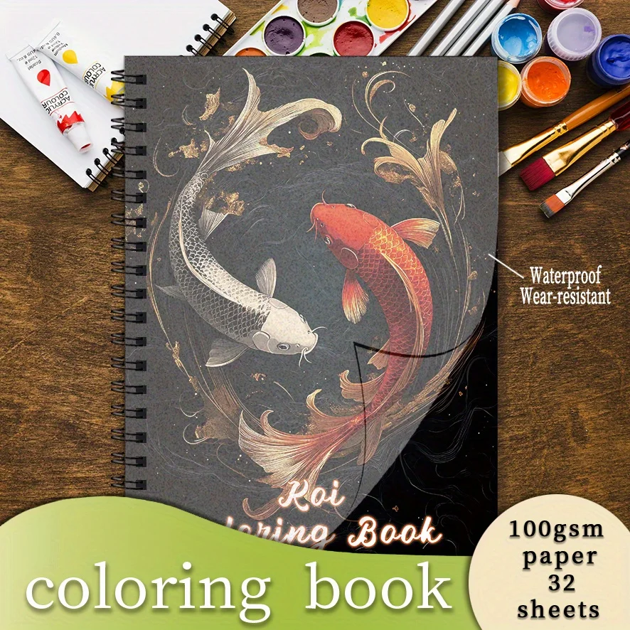 

Книжка-раскраска для взрослых Koi Fish — 8,3x11,2 дюйма, 32 страницы — Помощь с релаксацией и эмоциональным благословением для подростков и взрослых.