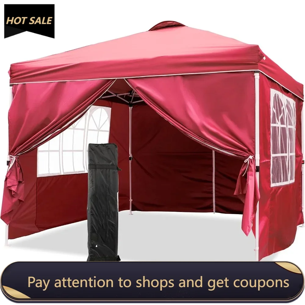 

Patio Canopy 10'x10' Pop Up Commercial Instant Gazebo Tent，Outdoor Party Canopies Stakesx8, Ropesx4 (Red, 10*10FT) Freight free