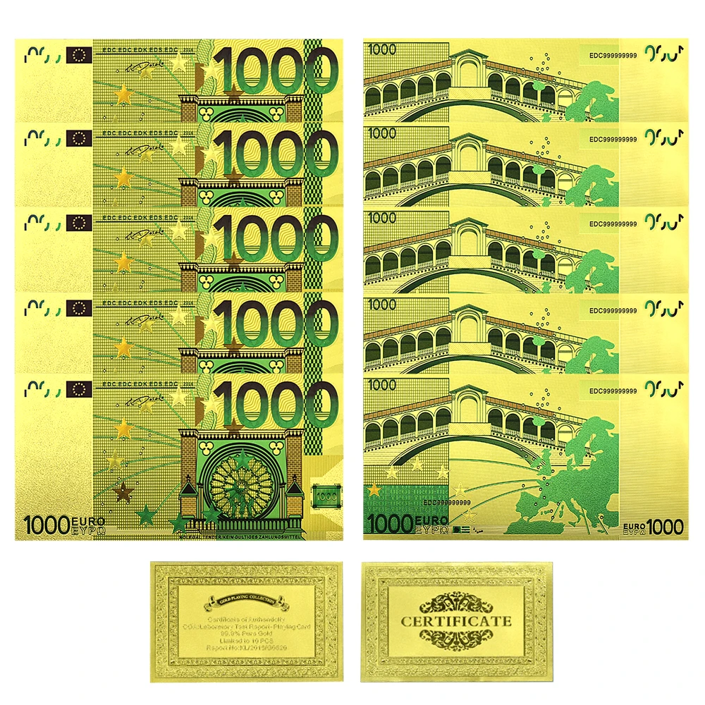 Euro Gold Foil Banknote 5/10/20/100/200/500/1000 Euro Handicraft Decoration Card Collection Holiday Gift