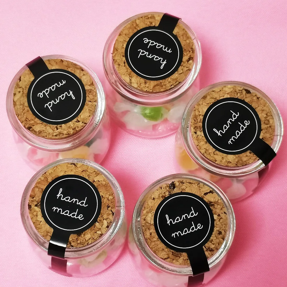 100/200pcs black hand made long sealing sticker pudding bottle sticker, baking box label sticker, baking, handicraft products