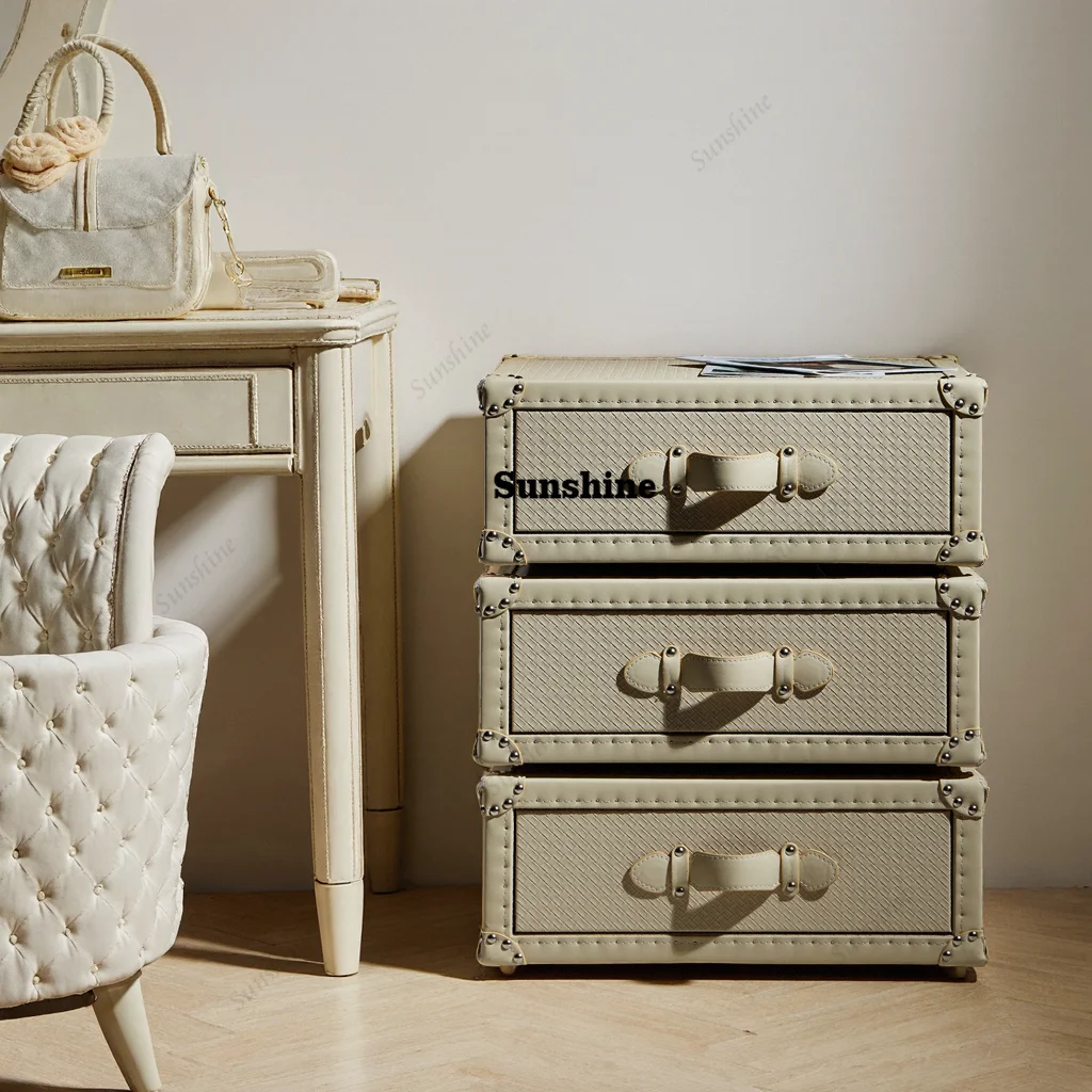 Italian minimalist leather rotating bedside table, master bedside table