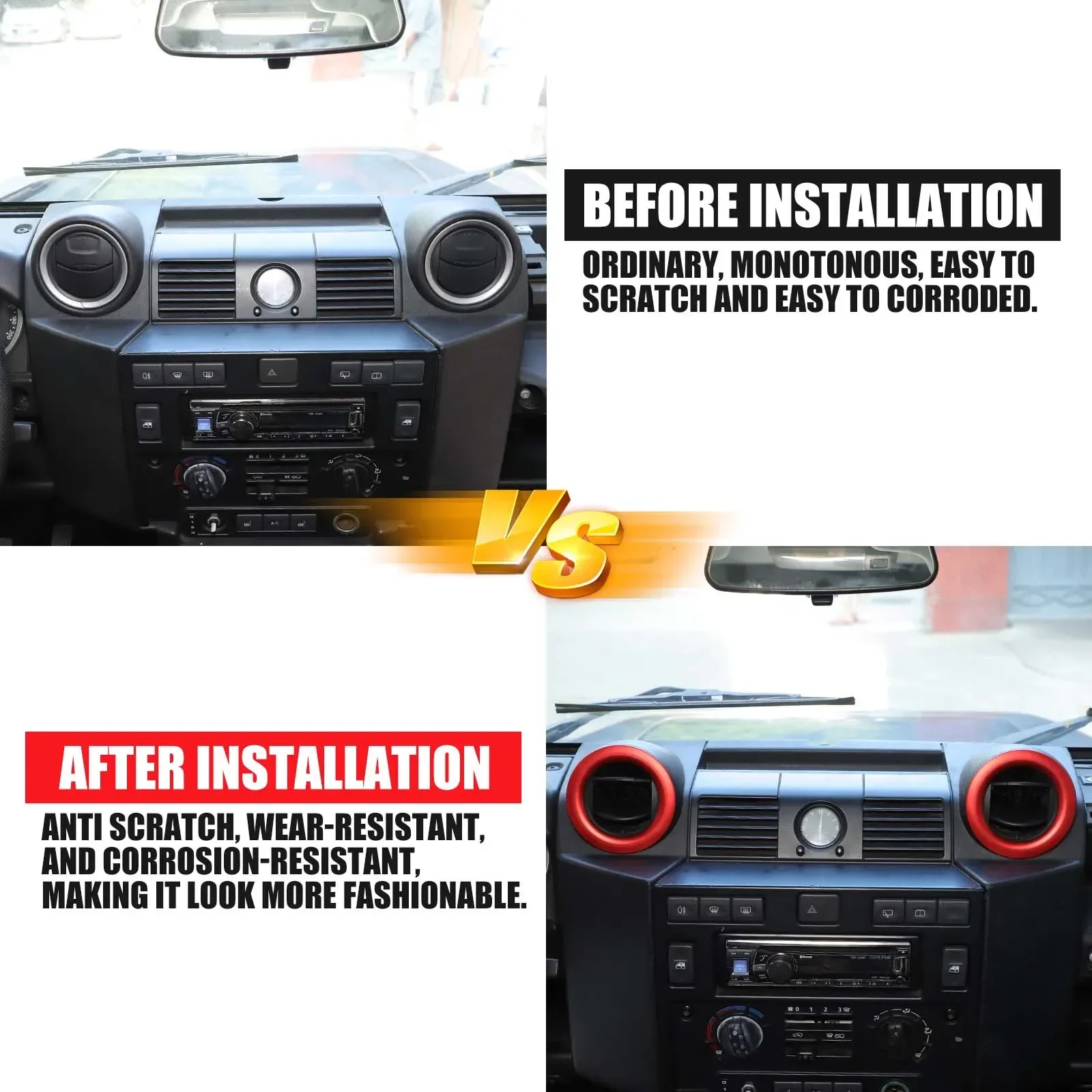 

2Pcs Aluminum Alloy Red For Land Rover Defender 90 110 2004-2018 Car central control air outlet ring sticker Car accessories