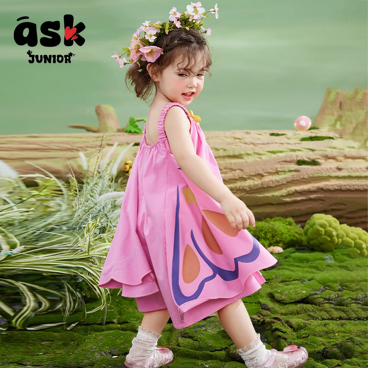 اسأل تنورة الفتيات الصغيرات الصيف الأطفال فستان الحمالة أجنحة الفراشة