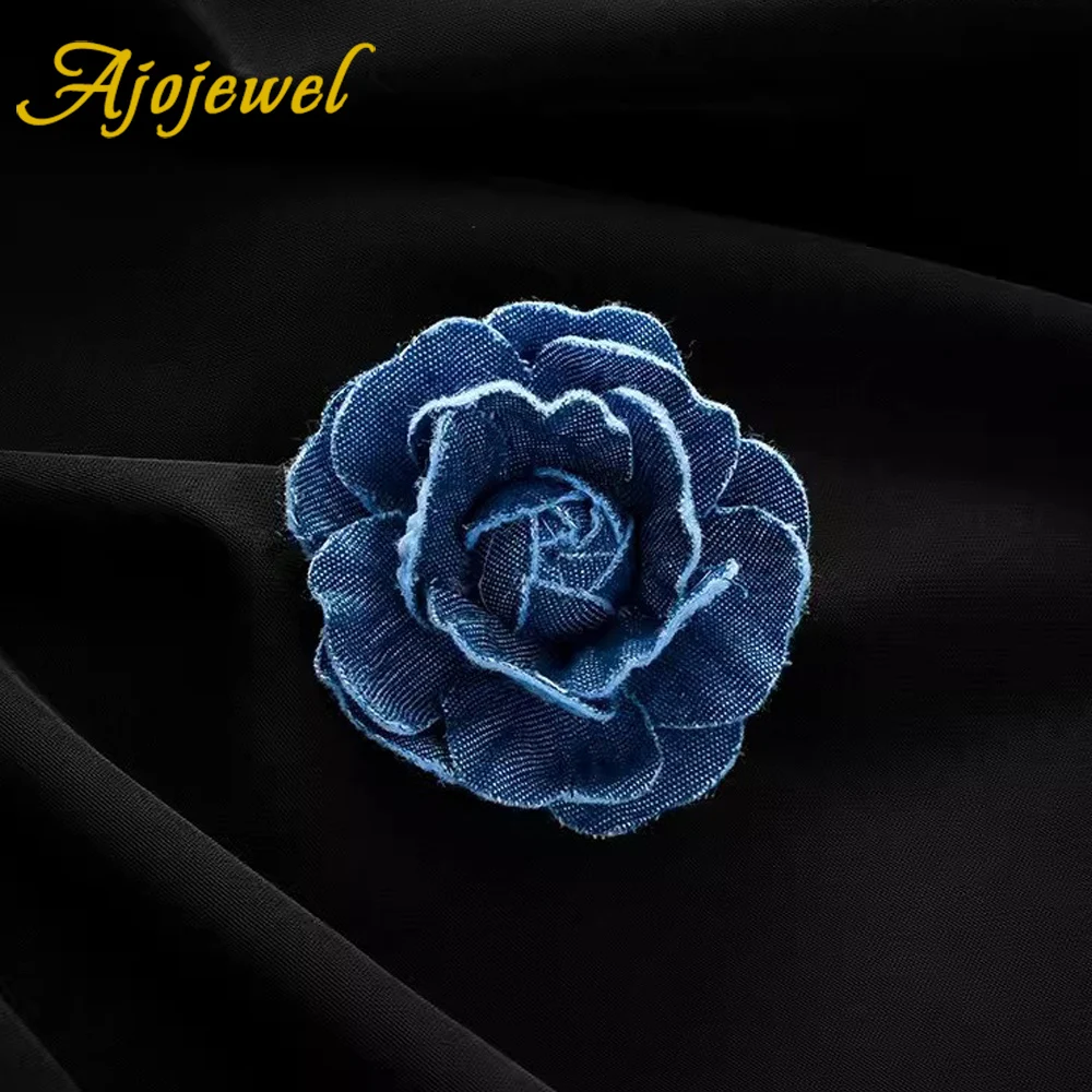 Ajojewel Navy Blue Denim Flower Hair Clips For Brooches Cloth Fabric Jewelry Vintage Gift