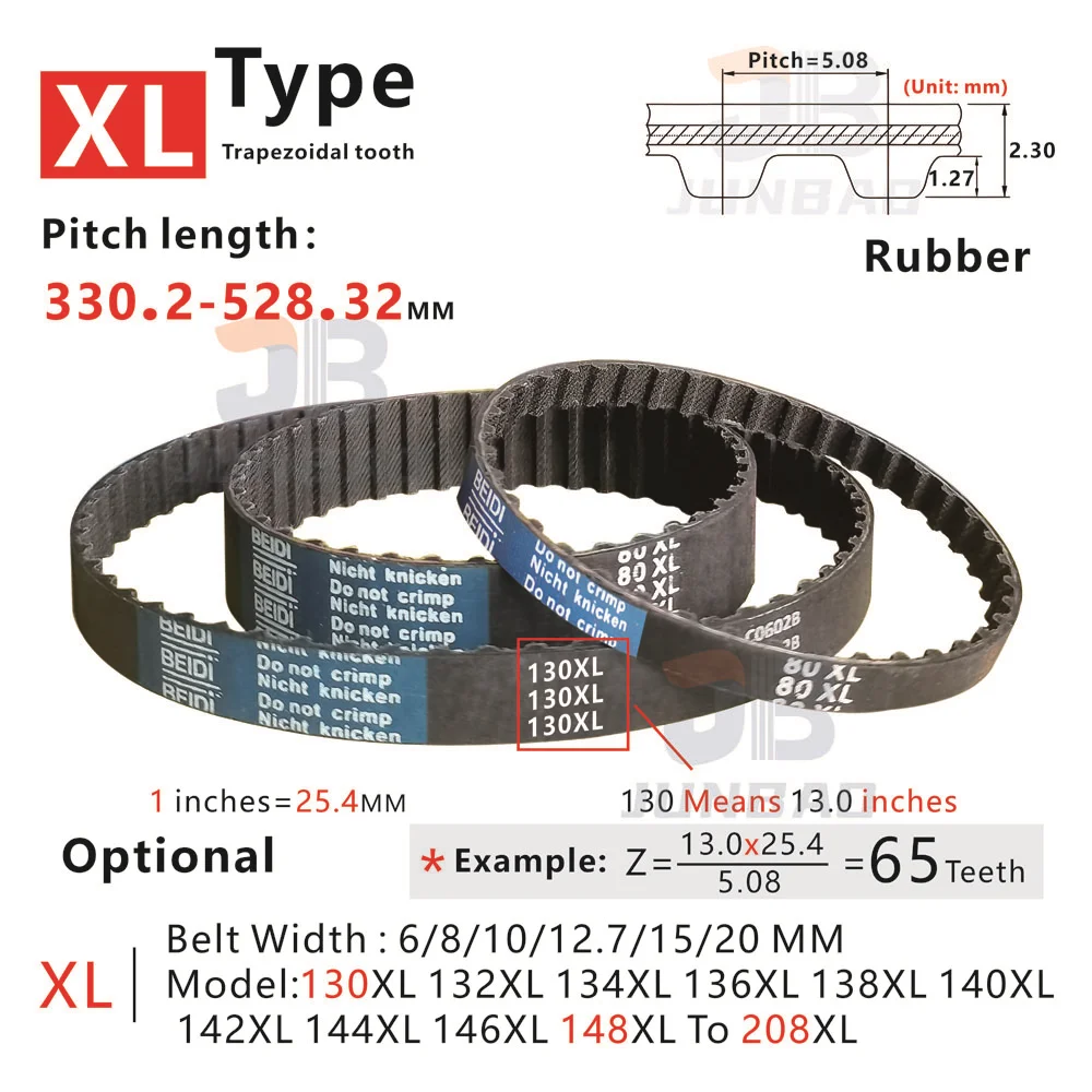 330-528mm Length, XL Timing Belt, Model 130XL 132XL 134XL 136XL 138XL to 208XL, Rubber synchronous belt, for DIY/CNC/3D printers