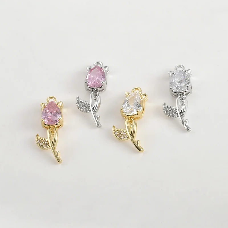 14k Electroplated Real Gold Color Retention Zircon Tulip Pendant DIY Handmade Bracelet Necklace Earrings Pendant Accessories