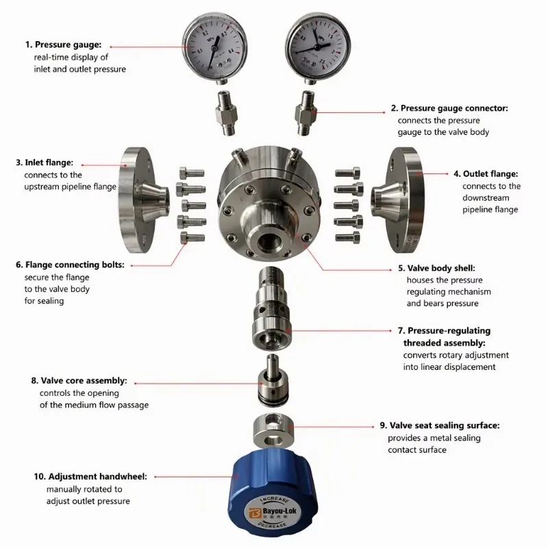 316SS Flange Pipeline Pressure Reducing Valve High-Flow CV1.7 Hastelloy C276 Diaphragm Gas Pressure Regulator Dual Gauge N2 Ar