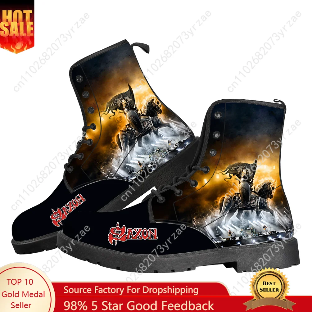 

Saxon Band Boots Mens Womens Teenager Shoes Casual Boot Outdoor Light High Quality Couple Print Pattern Text Customized Shoes