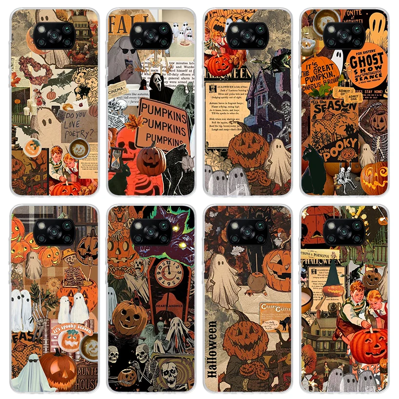 October Fall Halloween Spooky Pumpkin Phone Case for Xiaomi Poco X6 X5 X4 X3 Nfc F6 F5 Pro F4 Gt F3 F2 F1 M5S M4 M3 5G Soft Cove