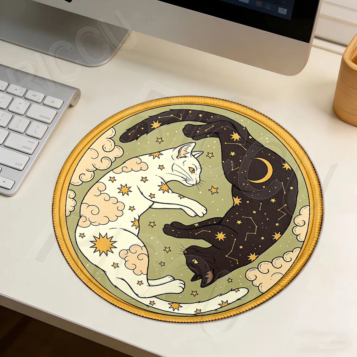 Cat Mouse Pad Non-Slip Edge Portable Mat for Laptop Office & Gaming Kawaii Meme DeskMat Round Tablepad Aesthetics Small Mousepad