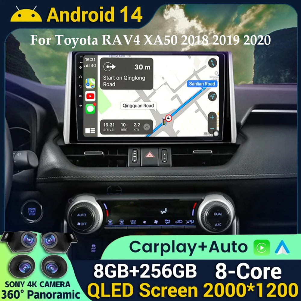 

Android 14 Carplay Auto Car Radio For Toyota RAV4 XA50 2018 2019 2020 Navigation Multimedia GPS Player Stereo WiFi+4G video DSP