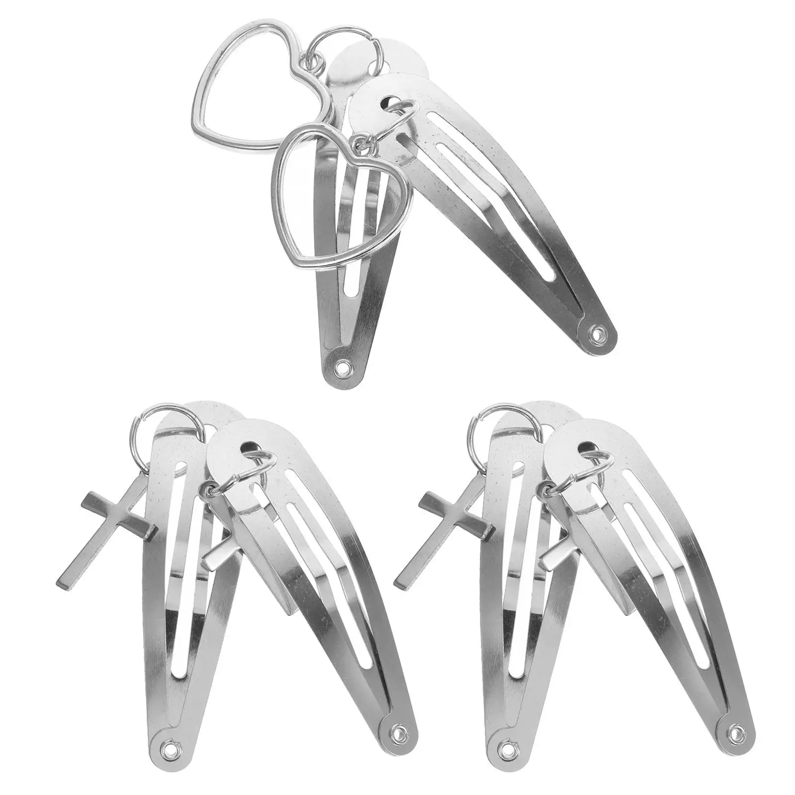 

6 Pcs Silver Pendant Hair Clips Snap Barrettes Cross Heart Accessories Durable Metal Women Girl Hairstyle Tools Small Decorative