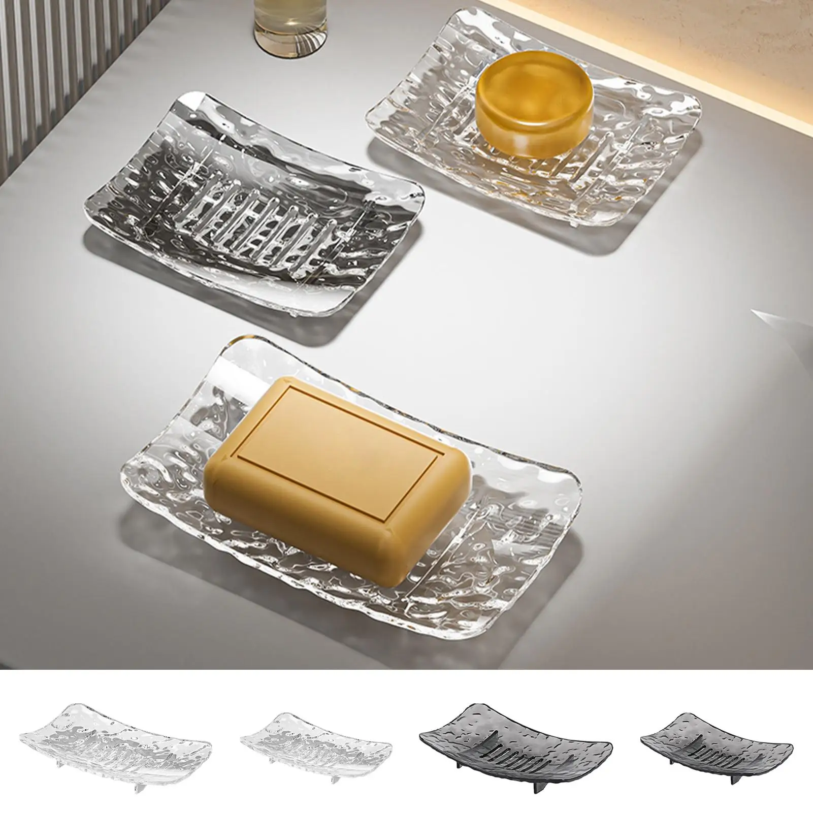 

Glaciers Patterned Soap Box With Drain Hole Transparent Fashionably Simple Non-slip Base Soap Holder Household Use