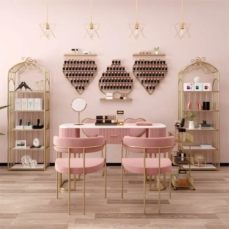 

Pink Metal Nail Table Nordic Simple Speciality Multifunction Manicure Table Design Modern Mesa De Manicure Furniture