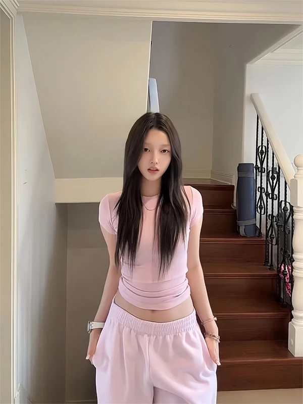 

Розовая футболка Pure Desire Sexy Girl ort Sve, женская летняя дизайнерская облегающая талия, облегающий облегающий топ