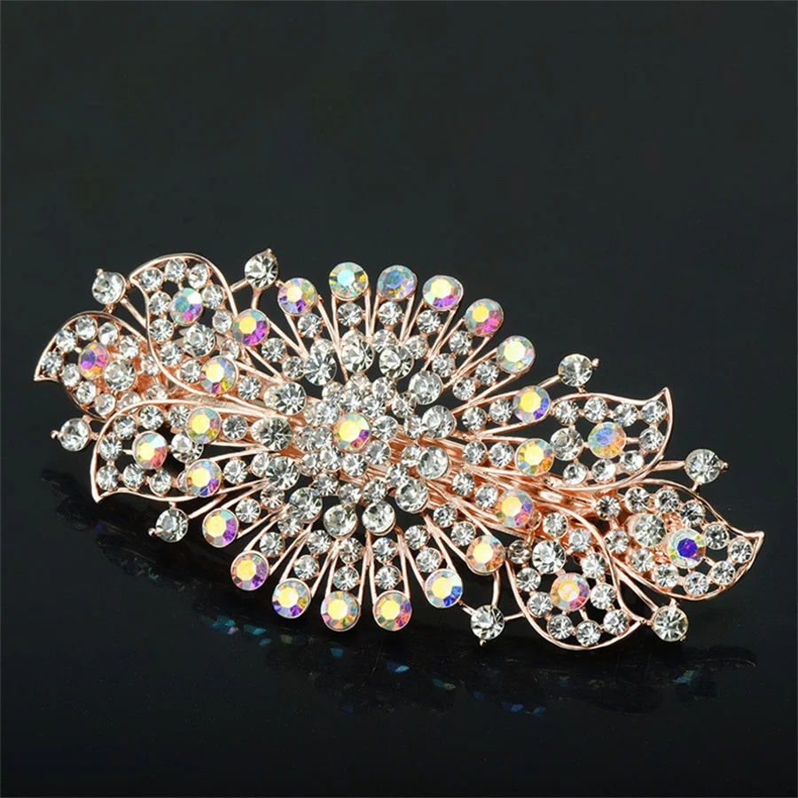 New Korean Blue Crystal Flower Spring Hair Clip Vintage Rhinestone Horizontal Clip Top Clip Elegant Mom Fashion Hair Accessories