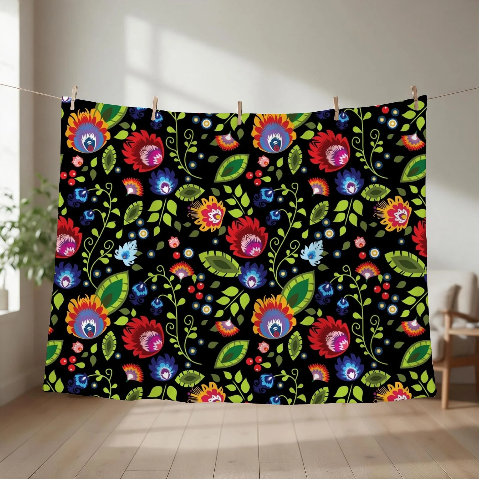 Polish Folklore - beautiful composition on black Throw Blanket couch cozy soft plush fuzzy picnic outdoor blanket