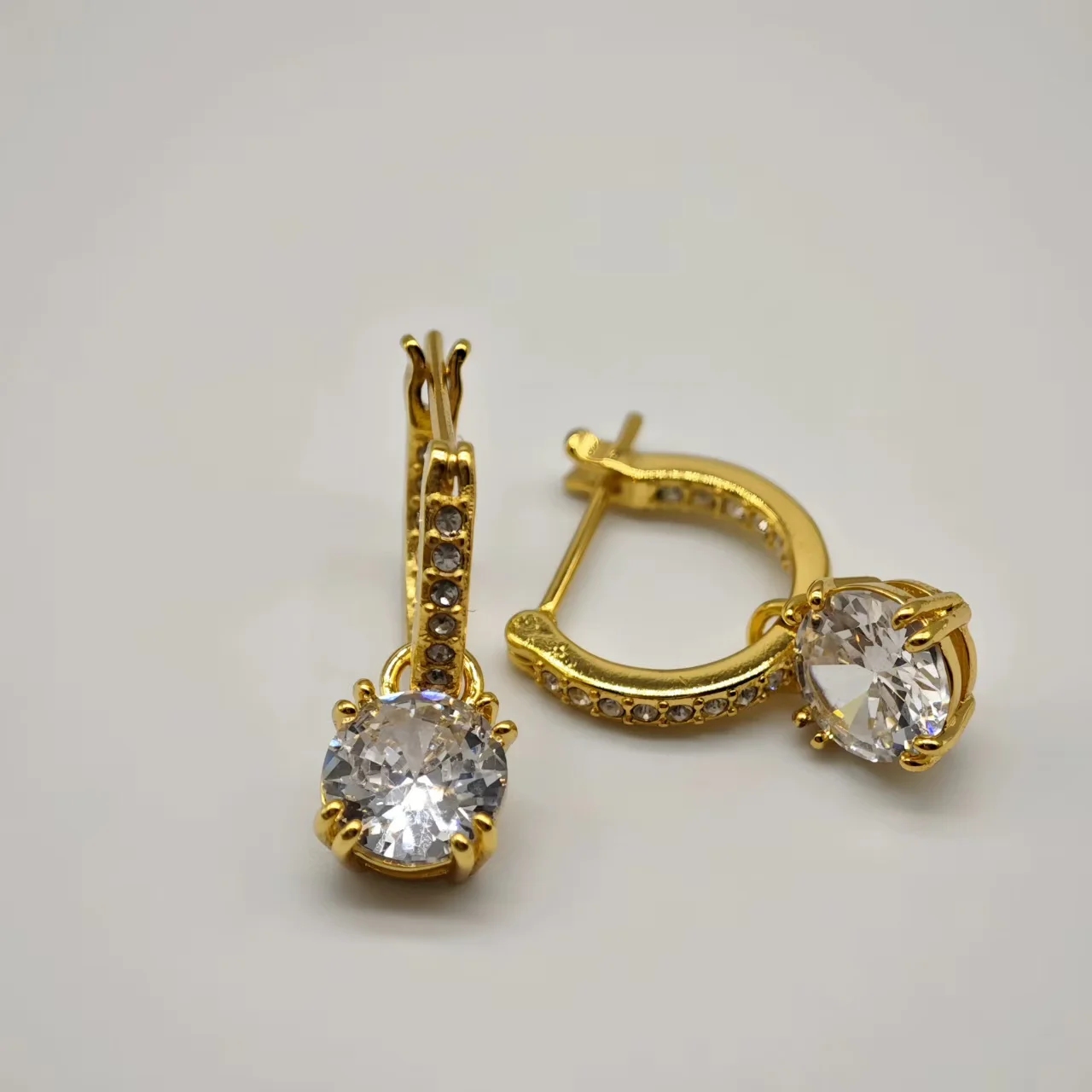 

Women's Gold Plated Huggie Earrings with Round Cubic Zirconia Dangle Charms Daily Wear