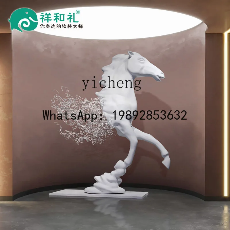 large-scale creative floor ornament indoor horse head art custom fiberglass sculpture
