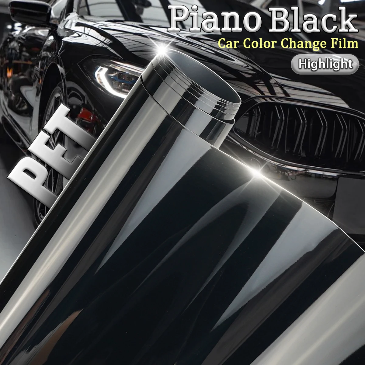 

50cm Piano Black Glossy Vinyl Film Self Adhesive Bubble Free Car Cover Color Changing Sticker Door/Front Cover/Rearview Mirror
