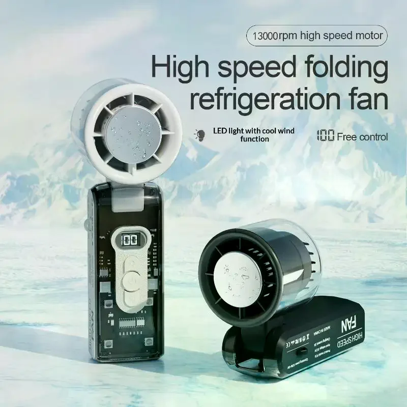 High Speed Folding Refrigeration Fan Digital Display Mini Portable USB Charging Handheld