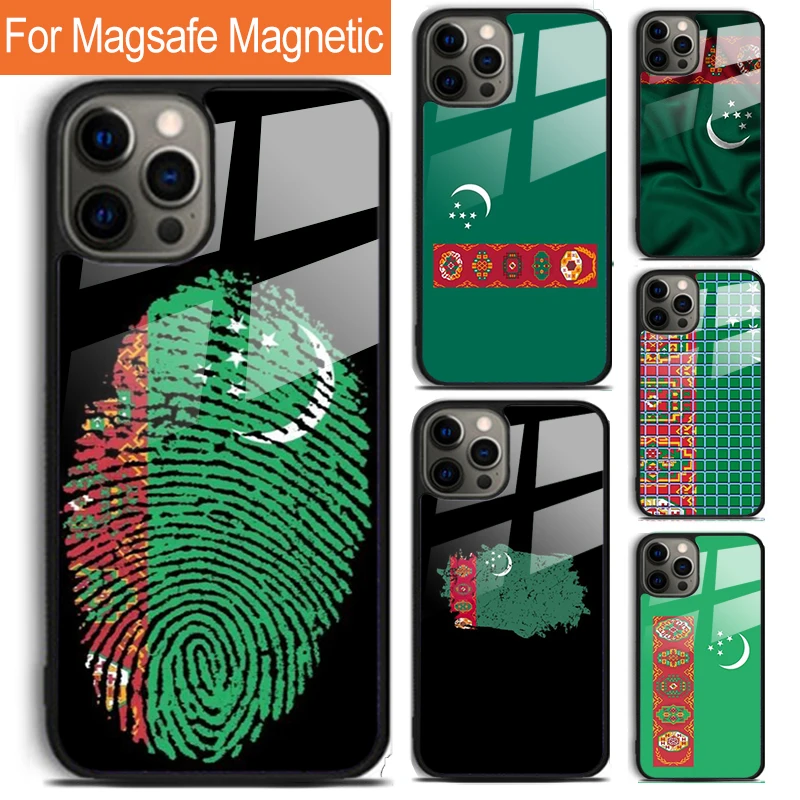Чехол для телефона с туркеменским флагом для iPhone 16 15 14 13 12 11 Pro Max Plus Magsafe, Магнитный чехол с беспроводной зарядкой