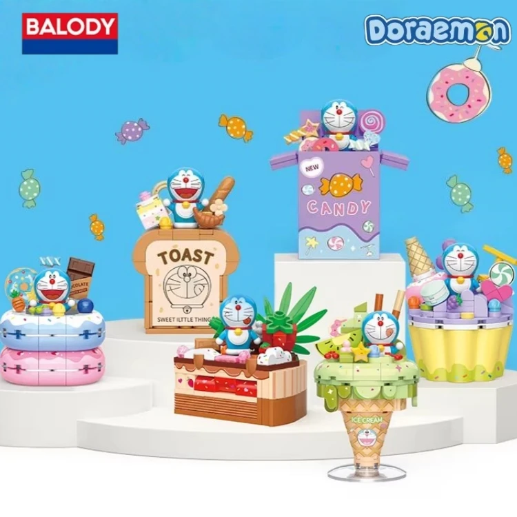 

BALODY Doraemon Building Blocks Refrigerator Sticker Toy Small Particle Assembly Cake Donut Ice Cream Model Ornament Gift