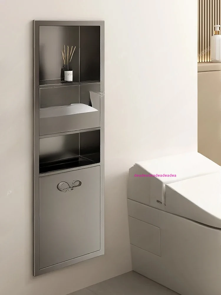 Niche Bathroom Embedded Trash Can Storage Rack Stainless Steel Embedded Niche