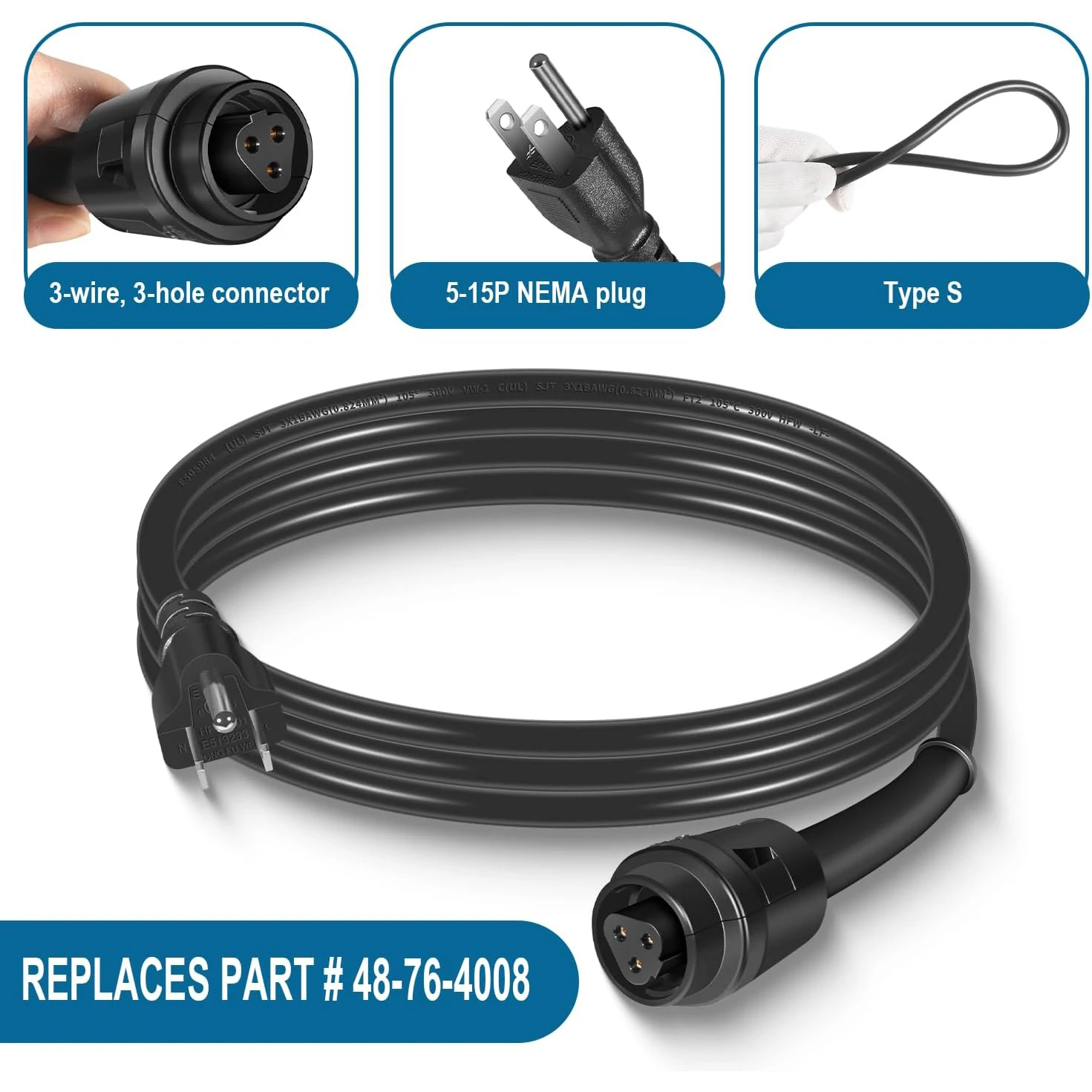 ANX 48-76-4008 8FT Quick-Lok-Kabel für Milwaukee-Bohrmaschinen und Sägen, 18AWG 125V 10A NEMA5-15P geerdetes Hochleistungskabel – Detail 2