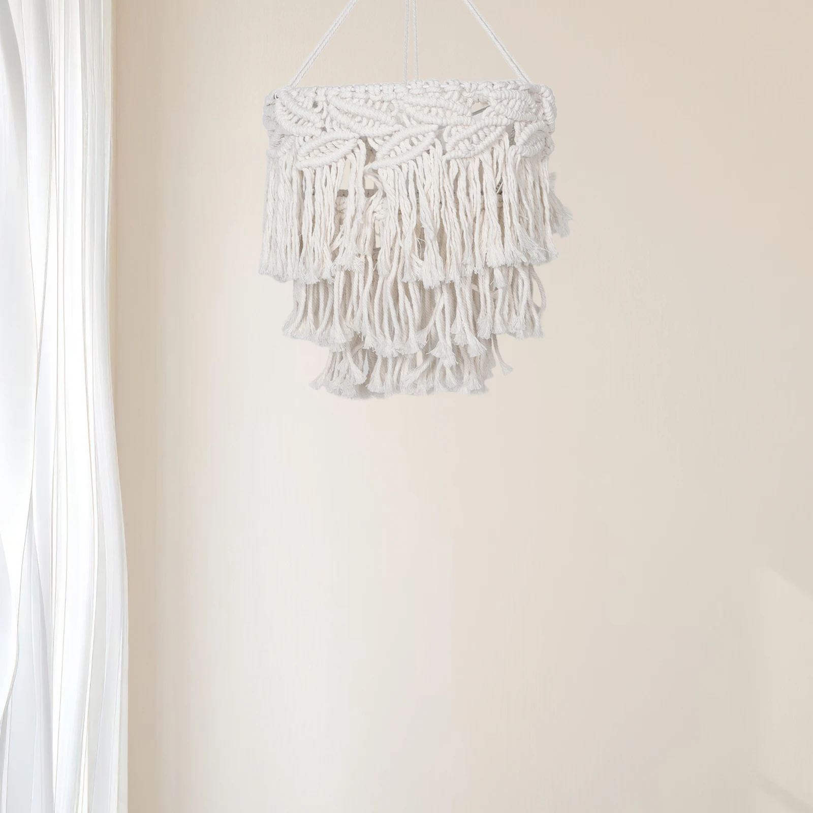 

1 Set Macrame Lamp Shade Hanging Handwoven Boho Tassel Pendant Light Cover Chic Ceiling Decor Accessory For Living Room Woven
