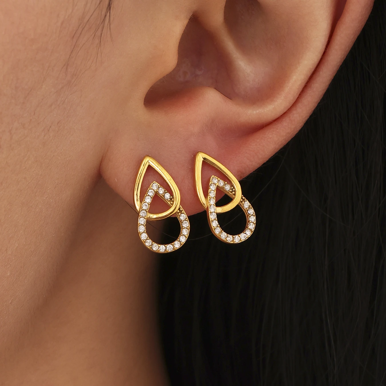 

Nivora Summer Stainless Steel Double Layer Water Drop Zircon Stud Earrings For Women Gold Plated Hypoallergenic Wedding Jewelry