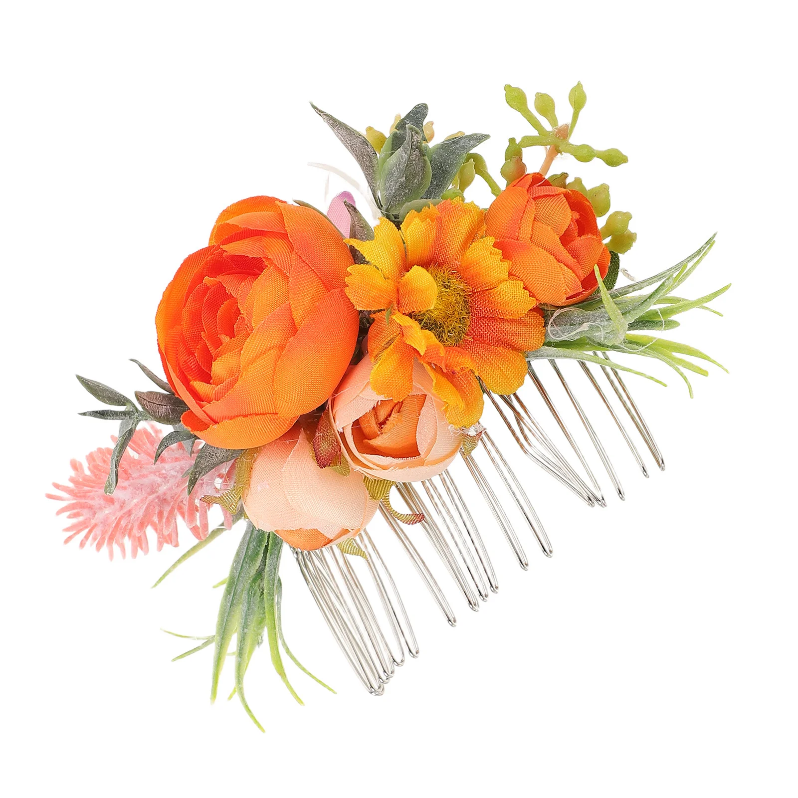 

Свадебная расческа для волос в стиле бохо с оранжевым цветочным принтом, металлический боковой зажим ручной работы, свадебные аксессуары для волос, легкий удобный головной убор