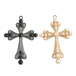 3pcs 60mmx90mm Large Heavy Good Quality Antique Silver/Gunmetal/KC Golden Cross Pendant Charm Finding,dotted Rhinestone Pearl