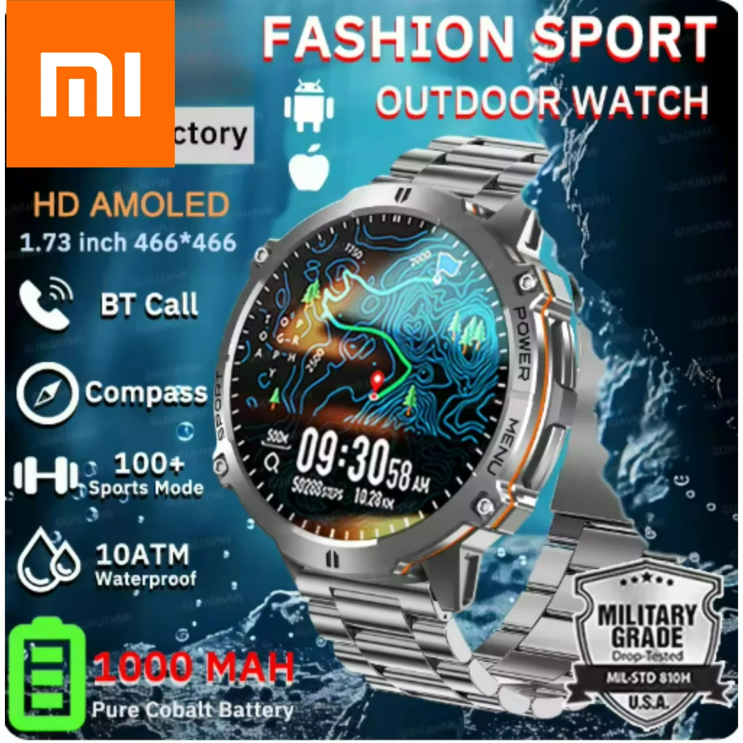 

2025 Xiaomi Outdoor T-Rex3 Мужские GPS SmartWatch 1000 мАч Батарея HD AMOLED Экран Компас 10 АТМ Водонепроницаемые Bluetooth-часы для вызова