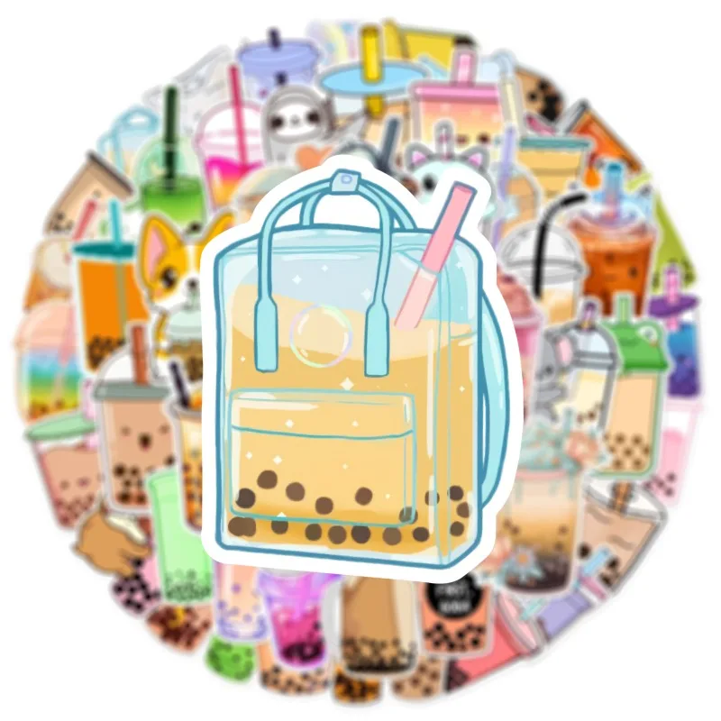 10/25/50pcs Cute Pearl Milk Tea Drink Graffiti Stickers Cartoon for Phone Laptop Guitar Helmet Travel Luggage Car DIY