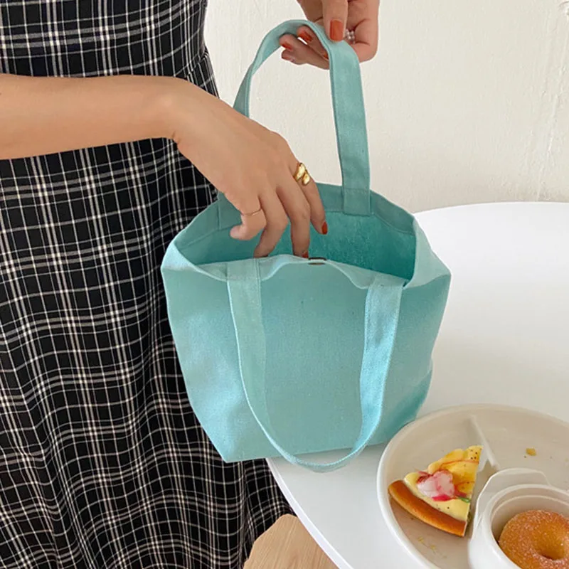 Borsa di tela borsa a tracolla da donna semplice borsa da Picnic pieghevole piccola borsa nera Shopper scatola da pranzo per studenti di grande