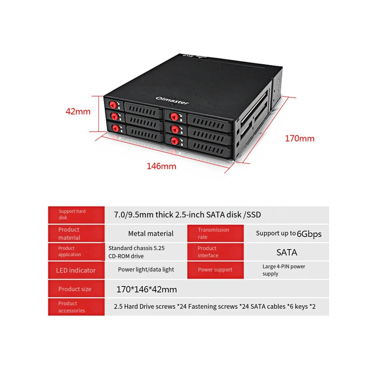 Imagem -05 - Oimaster-sata Ssd Hard Disk Enclosure Rack Hdd Enclosure Mobile Rack Armazenamento de Dados 525 Drive Bay 6-bay 25