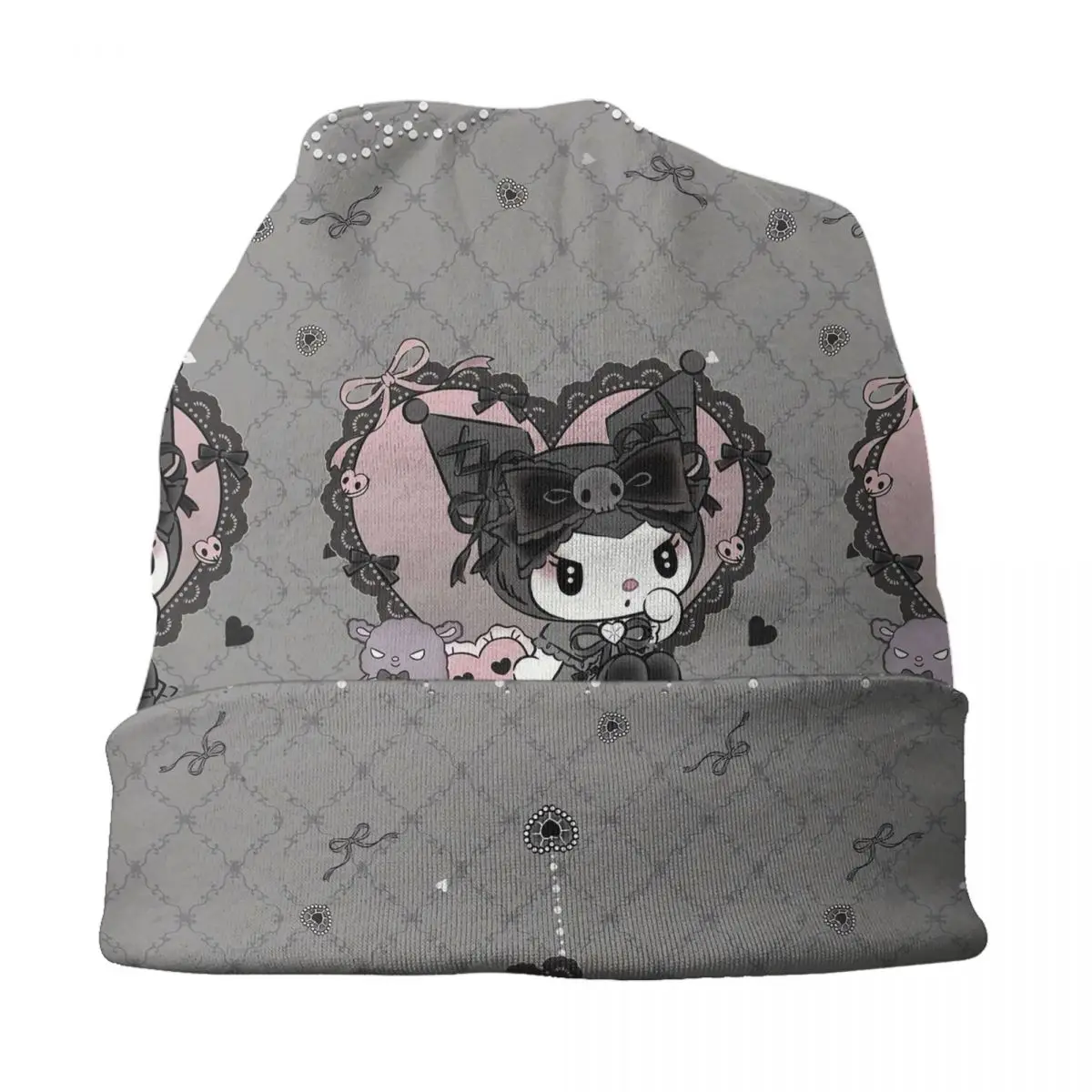 مخصص الكرتون Kuromi Skullies Beanies قبعات للجنسين شتاء دافئ محبوك قبعة موضة الكبار أنيمي بونيه القبعات قبعة تزلج في الهواء الطلق