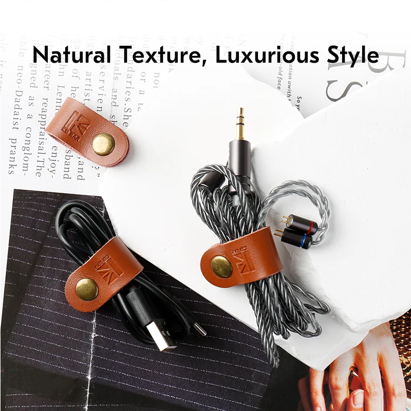 ربطات كابل من الجلد الطبيعي KBEAR A1، منظم وسلك بتصميم سريع للشاحن وكابلات سماعات الرأس، حزام كابل محمول